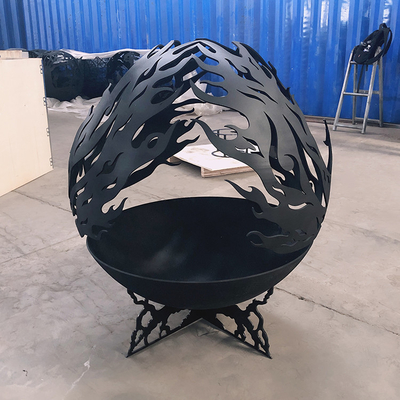 Phoenix Pattern Design Rusty Outdoor Metal Fire Ball in Corten Steel
