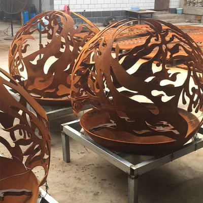 Phoenix Pattern Steel Fire Pit Outdoor Patio Corten Sphere Firepit For Garden Warming