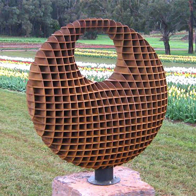 Corten Steel Large Metal Garden Sculptures With Three Dimensional Orb Shape