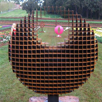 Corten Steel Large Metal Garden Sculptures With Three Dimensional Orb Shape