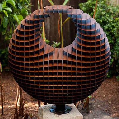 Corten Steel Large Metal Garden Sculptures With Three Dimensional Orb Shape