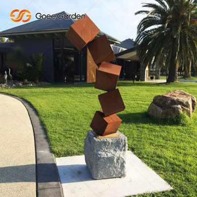 Danger Block Corten Steel Sculpture Rusted Metal Garden Sculptures For Lawn