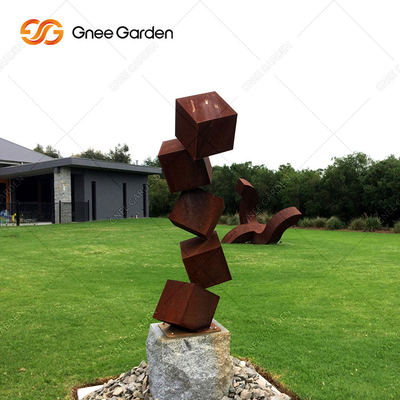 Danger Block Corten Steel Sculpture Rusted Metal Garden Sculptures For Lawn