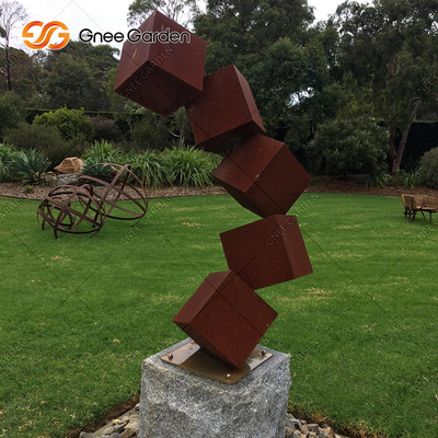 Danger Block Corten Steel Sculpture Rusted Metal Garden Sculptures For Lawn