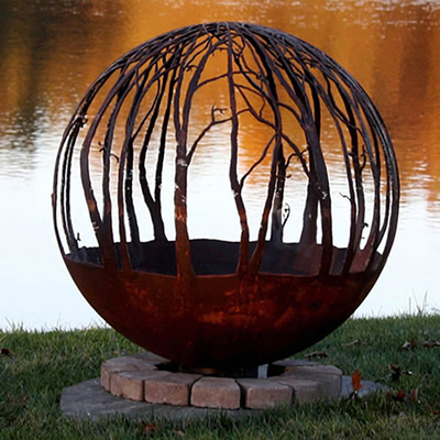 Outdoor Wood Burning Corten Steel Sphere Fire Pit Round Custom