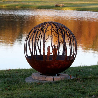 Outdoor Wood Burning Corten Steel Sphere Fire Pit Round Custom