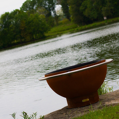 Large Portable 120cm Corten Steel Fire Pit For Courtyard