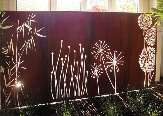Laser Cutting Dandelion Patterns Corten Steel Garden Screens Decoration