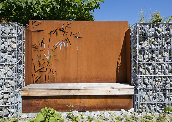Bamboo Patterns Metal Garden Ornaments Laser Cut Corten Steel Panels Outdoor Decorative
