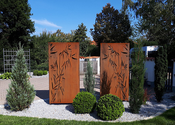 Bamboo Patterns Metal Garden Ornaments Laser Cut Corten Steel Panels Outdoor Decorative