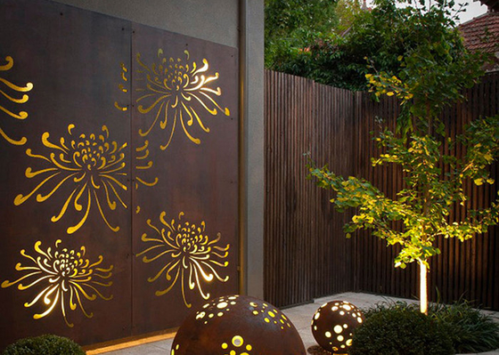 3mm Chrysanthemum Pattern Metal Garden Ornaments Corten Steel Laser Cut Panels