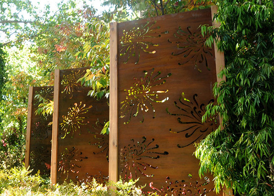3mm Chrysanthemum Pattern Metal Garden Ornaments Corten Steel Laser Cut Panels