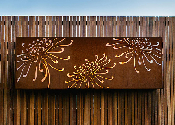 3mm Chrysanthemum Pattern Metal Garden Ornaments Corten Steel Laser Cut Panels