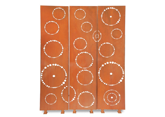 1800x900mm Metal Garden Ornaments Corten Steel Decorative Screens Circle Pattern