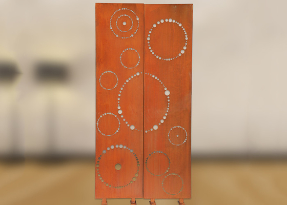 1800x900mm Metal Garden Ornaments Corten Steel Decorative Screens Circle Pattern