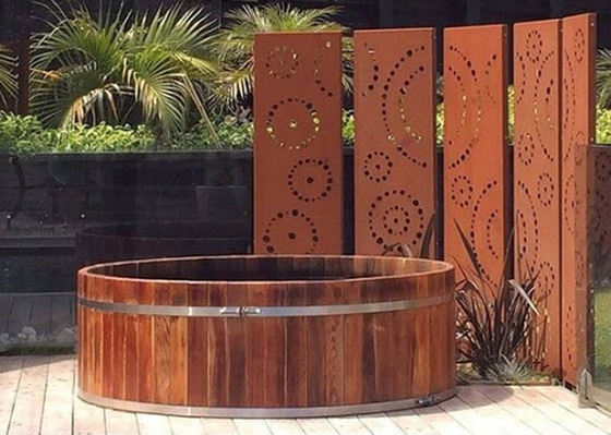 1800x900mm Metal Garden Ornaments Corten Steel Decorative Screens Circle Pattern