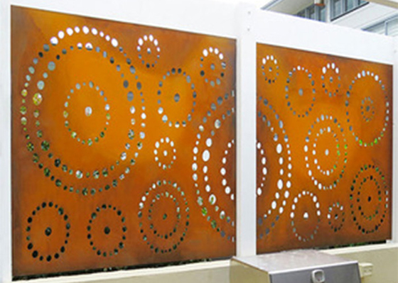 1800x900mm Metal Garden Ornaments Corten Steel Decorative Screens Circle Pattern