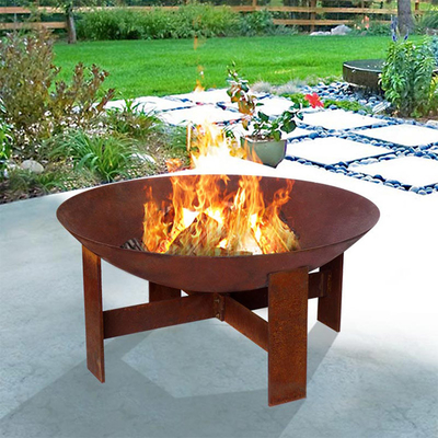 Wood Fueled Round Corten Steel Fire Place Warm Keeping Garden Use