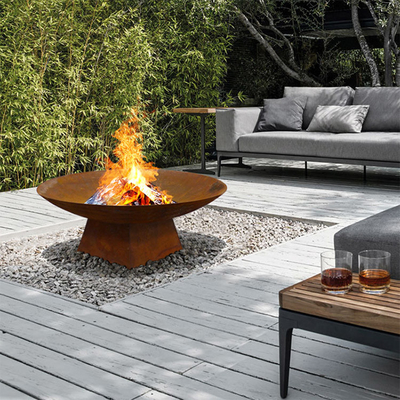 Wood Fueled Round Corten Steel Fire Place Warm Keeping Garden Use