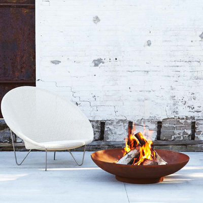 Wood Fueled Round Corten Steel Fire Place Warm Keeping Garden Use