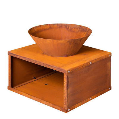 Outdoor Garden Decor Round Corten Steel Fire Pit Wood Burning Rusty-Colored