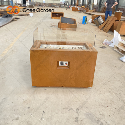 Outdoor Corten Steel Square Fire Pit Rustic Finish Table Top Fire Pit
