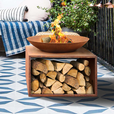 Outdoor Steel Fire Pit Large Corten Steel Brazier With Wood Storage Rack