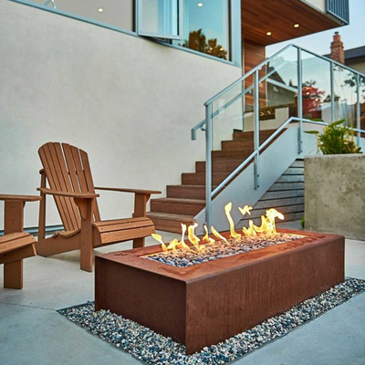 Gas Propane Heating Corten Steel Fire Pit 1200 X 600 X 320mm Courtyard Decoration