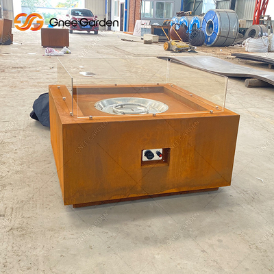 Outdoor Corten Steel Square Fire Pit Rustic Finish Table Top Fire Pit