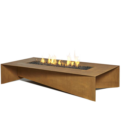 72 Inch Rusty Rectangular Corten Steel Fire Table Wood Burning