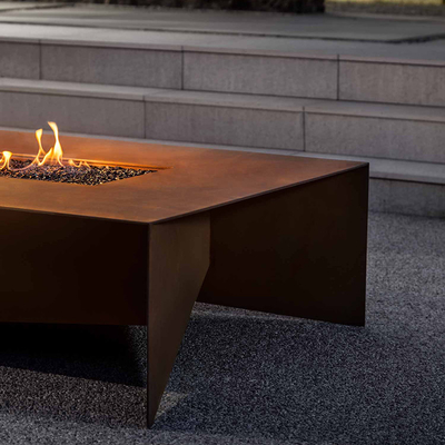 72 Inch Rusty Rectangular Corten Steel Fire Table Wood Burning
