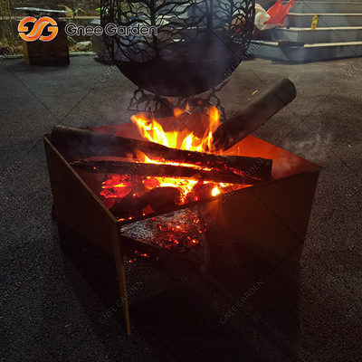 Square Shape Wood Burning Corten Steel Fire Pit 3mm Thickness