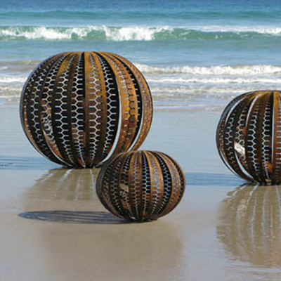 Abstract Hollow Out Sphere Corten Steel Sculpture Metal Art Statues