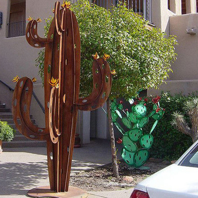 Garden Landscape Corten Steel Sculpture Cactus Metal Yard Art Natural Rusted