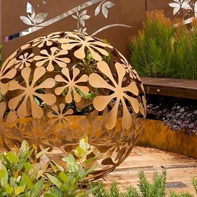 Abstract Hollow Out Sphere Corten Steel Sculpture Metal Art Statues