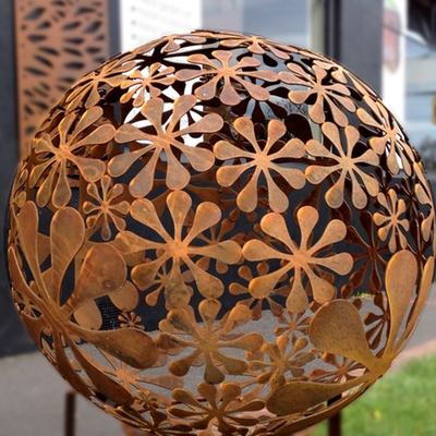 Abstract Hollow Out Sphere Corten Steel Sculpture Metal Art Statues