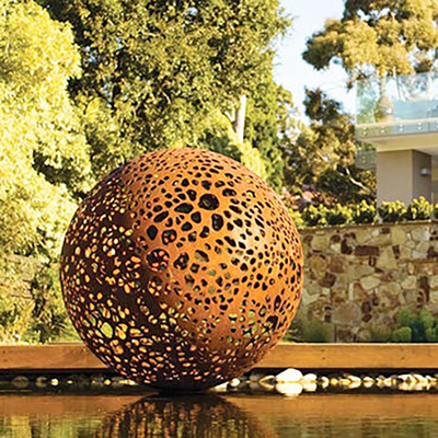 Abstract Hollow Out Sphere Corten Steel Sculpture Metal Art Statues