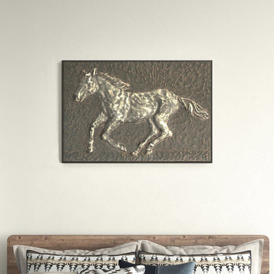 38 Inch Interior Decoration Running Horses Metal Wall Art Decor Embossed Panels