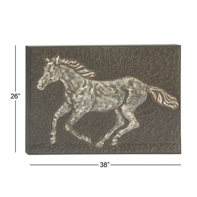 38 Inch Interior Decoration Running Horses Metal Wall Art Decor Embossed Panels